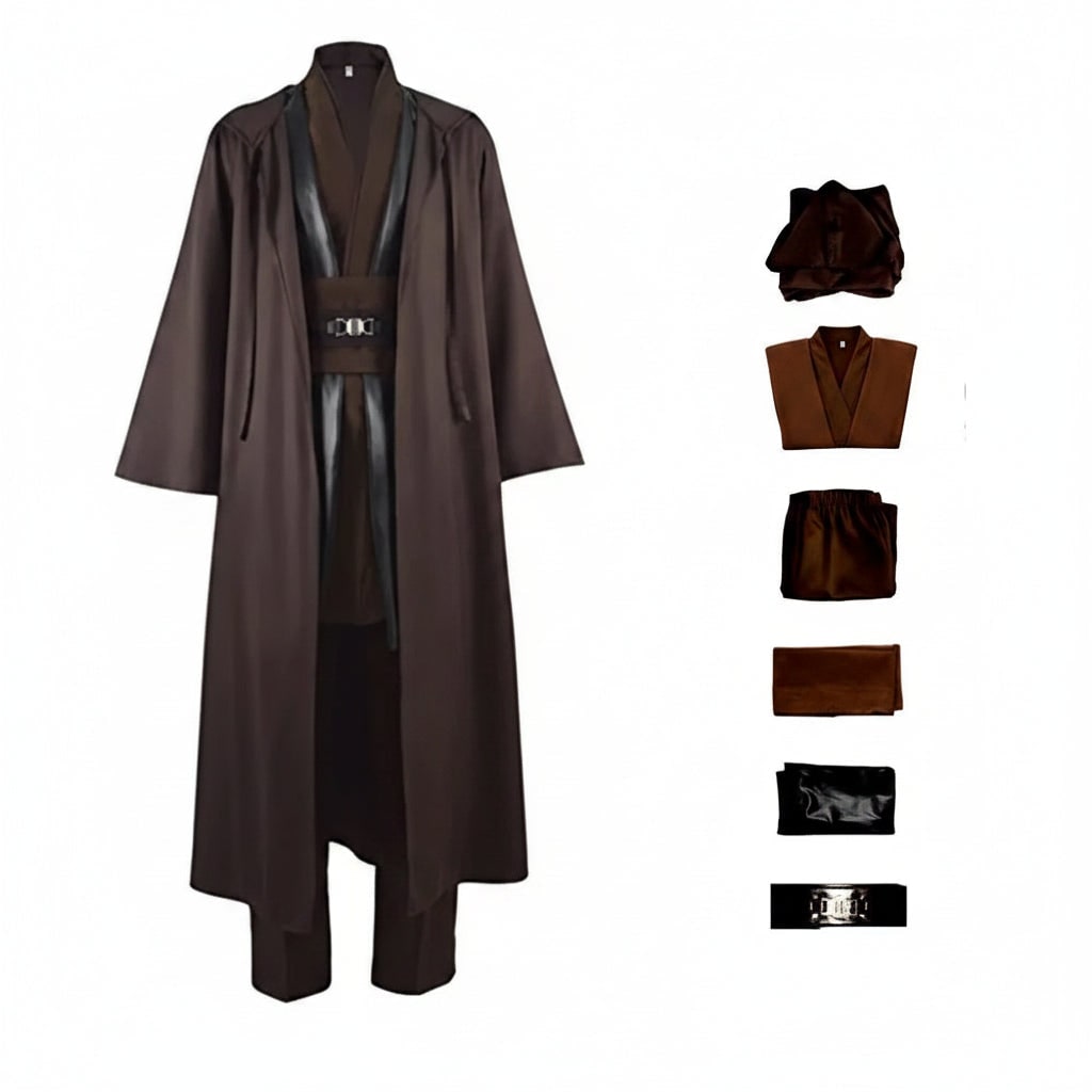 Halloween Space Knight Costume Cosplay Outfit with Hooded Robe Tunic Sash and Belt for Party