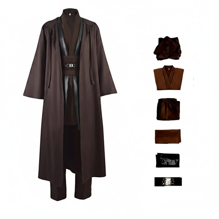 Halloween Space Knight Costume Cosplay Outfit with Hooded Robe Tunic Sash and Belt for Party