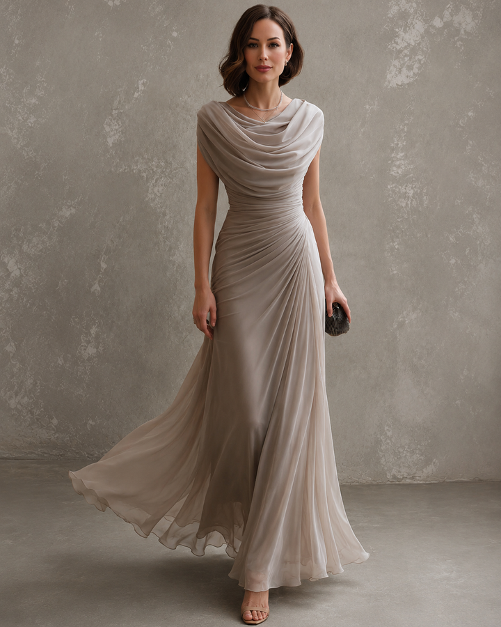 Elegant Draped Maxi Dress - Sleeveless Formal Evening Gown
