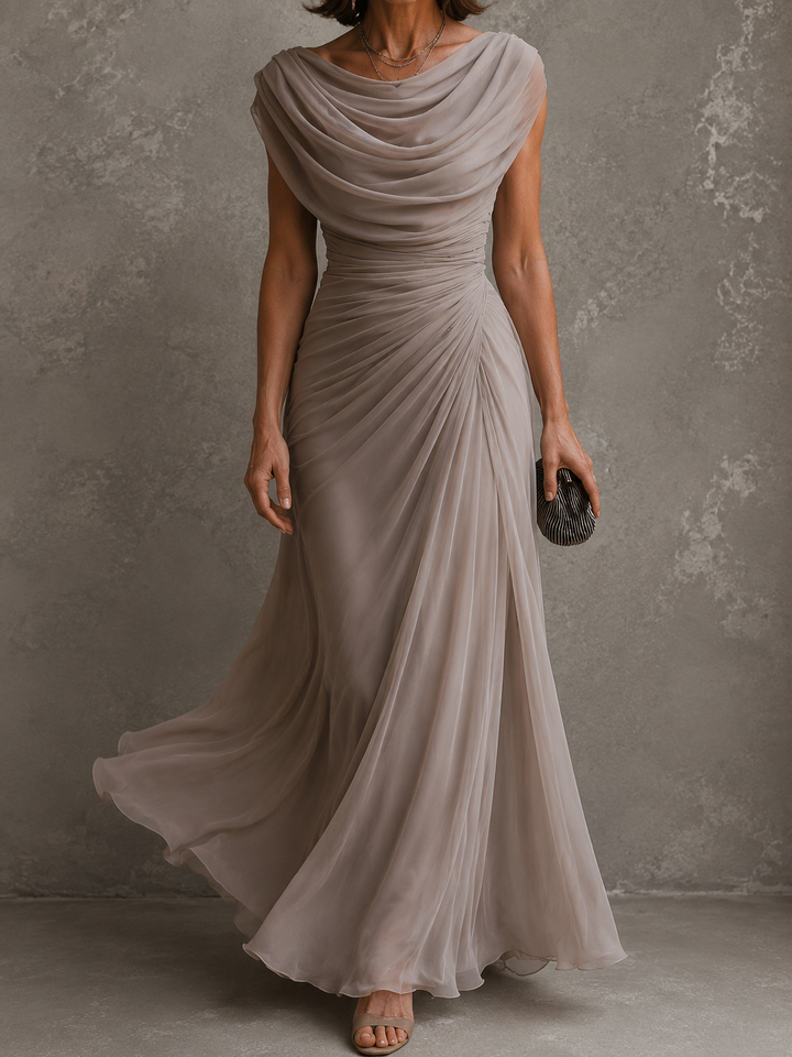 Elegant Draped Maxi Dress – Sleeveless Formal Evening Dress