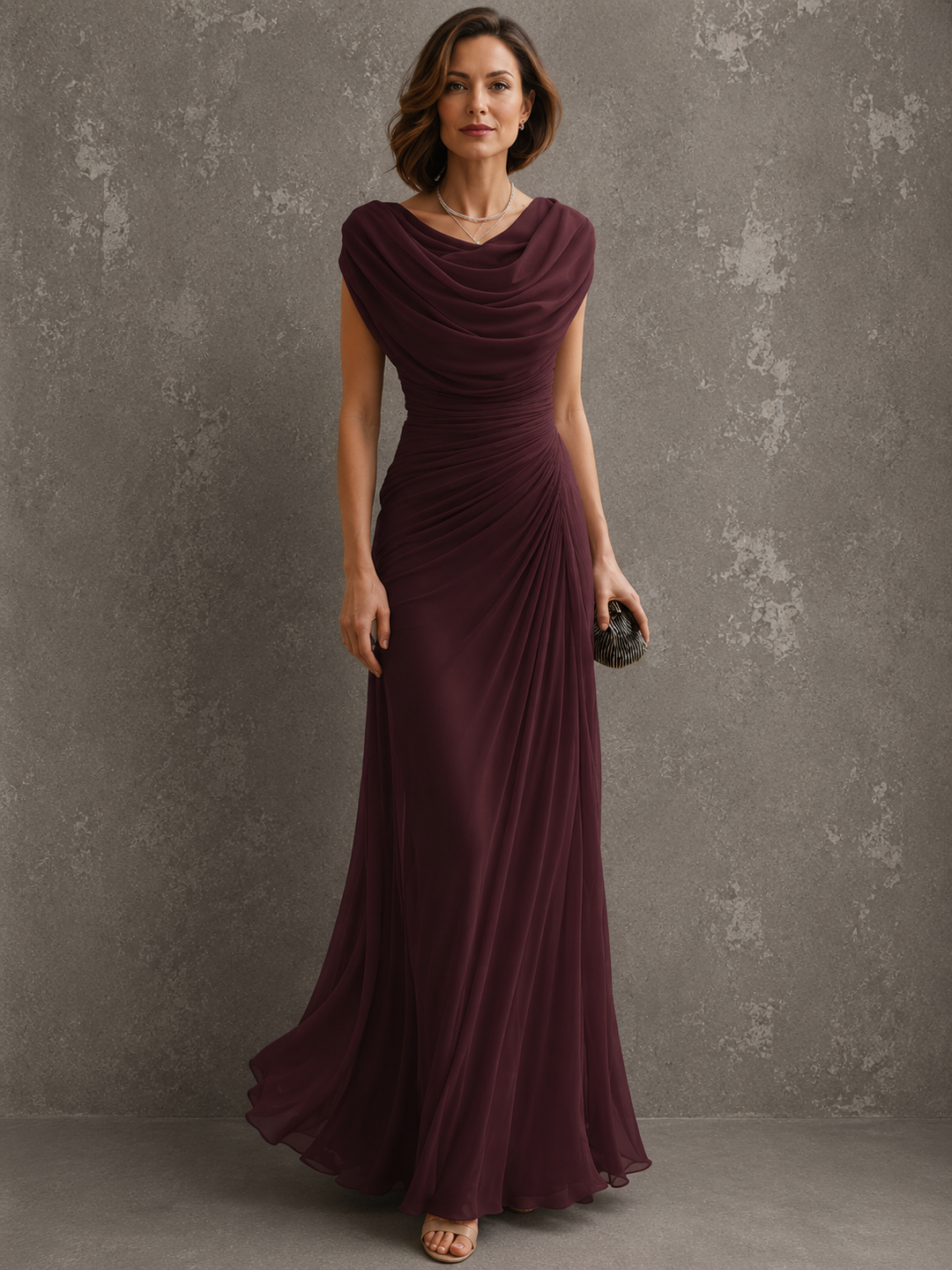 Elegant Draped Maxi Dress - Sleeveless Formal Evening Gown