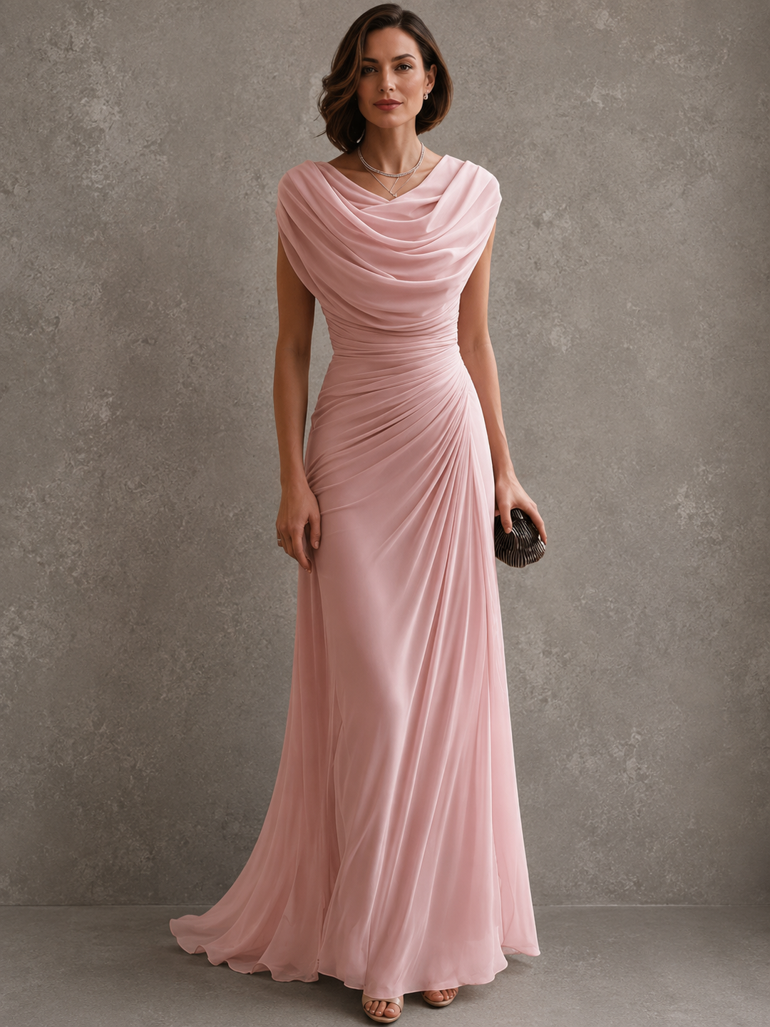 Elegant Draped Maxi Dress – Sleeveless Formal Evening Dress