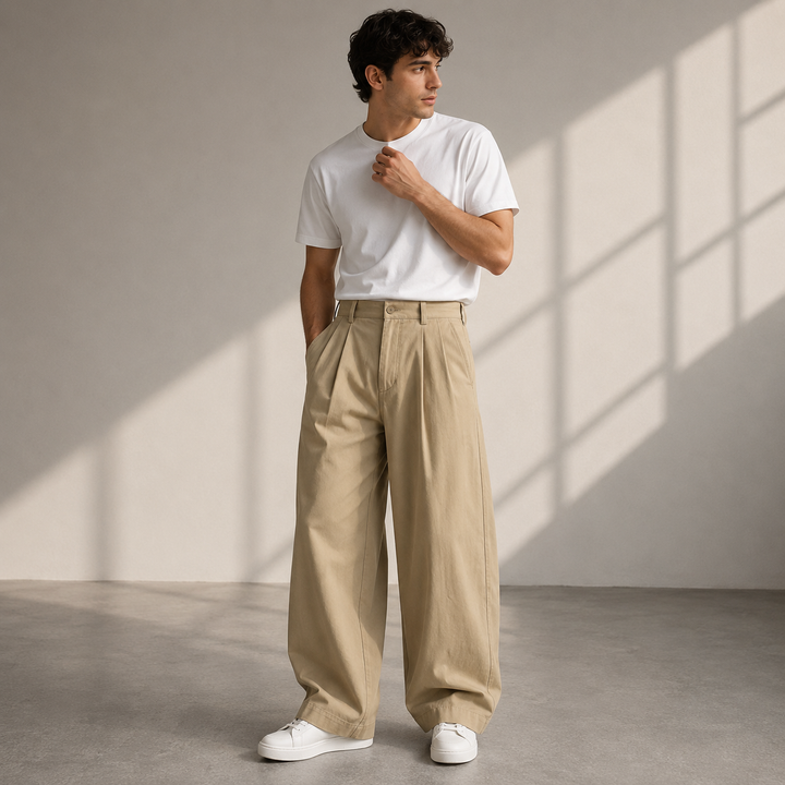 Men's pleated wide-leg trousers – casual, modern trousers for everyday wear and travel