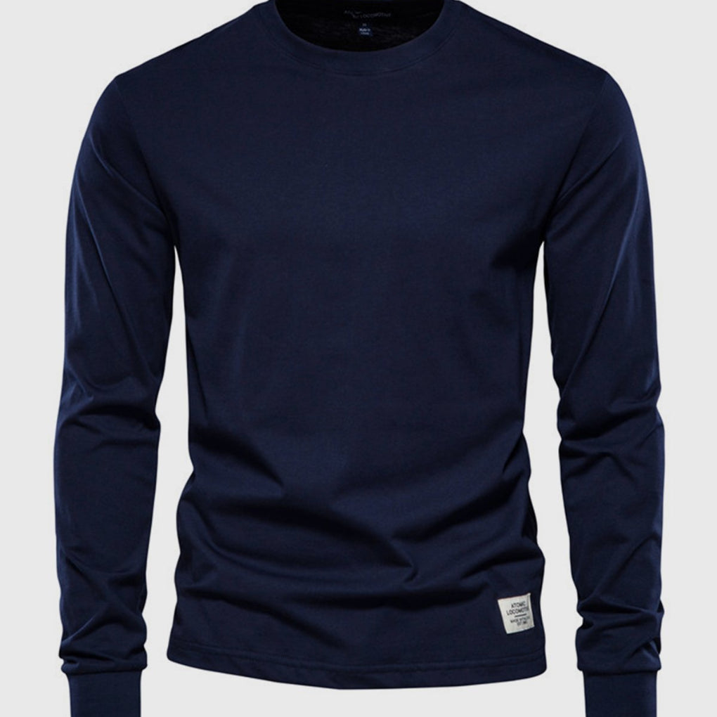 Men's Cotton Long-Sleeved Shirt with Round Neck