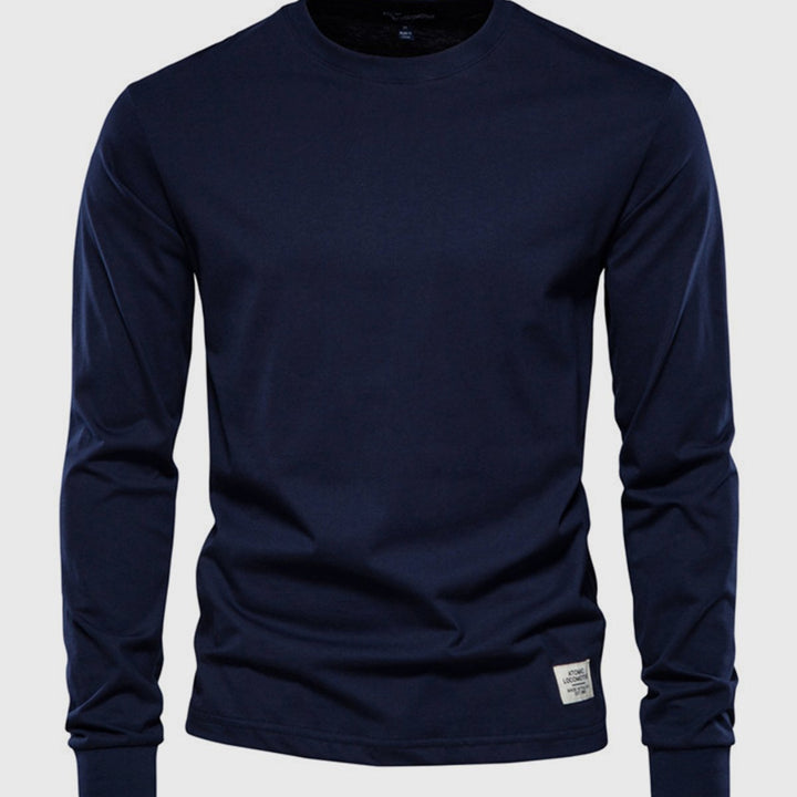 Men's Cotton Long-Sleeved Shirt with Round Neck