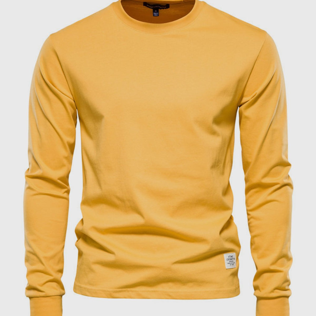 Men's Cotton Long-Sleeved Shirt with Round Neck
