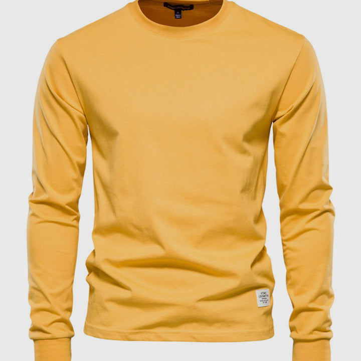 Men's Cotton Long-Sleeved Shirt with Round Neck