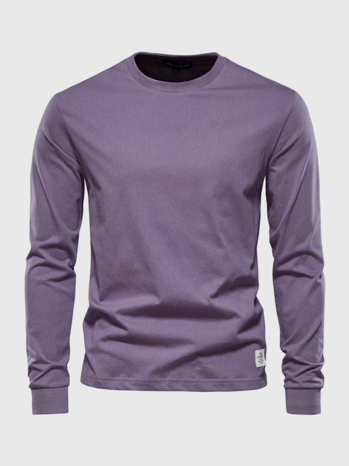 Men's Cotton Long-Sleeved Shirt with Round Neck