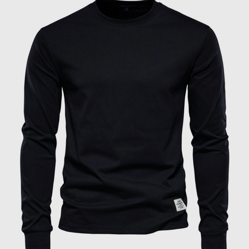 Men's Cotton Long-Sleeved Shirt with Round Neck