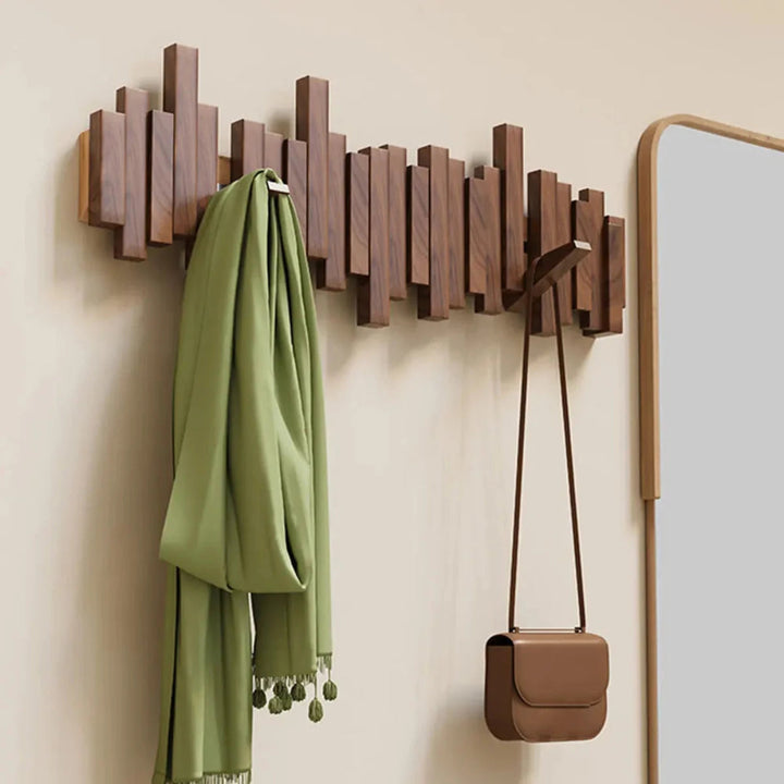 Piano-Style Coat Rack - Walnut/Beech - Elegant Design