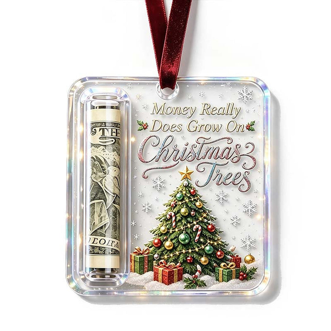 Christmas Ornament Money Holder - Clear Acrylic Hanger for Rolled Banknotes