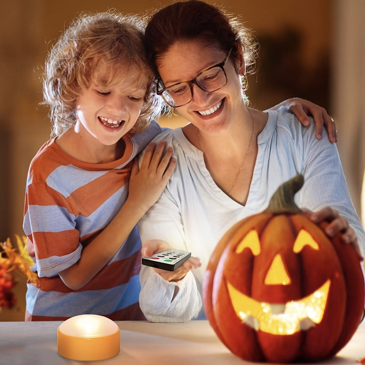 Halloween Jack O Lantern Pumpkin LED Tea Light Candles with Remote Control Battery Operated