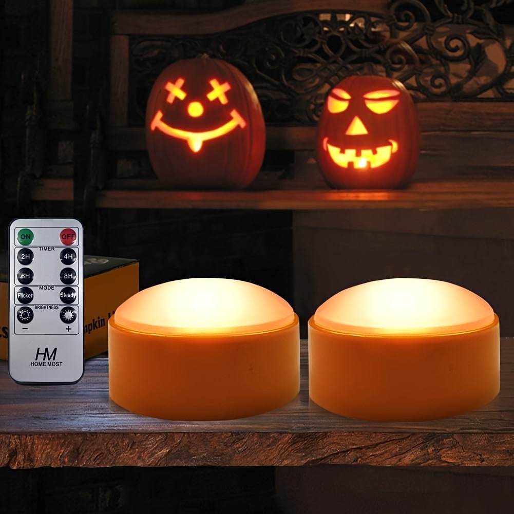 Halloween Jack O Lantern Pumpkin LED Tea Light Candles with Remote Control Battery Operated