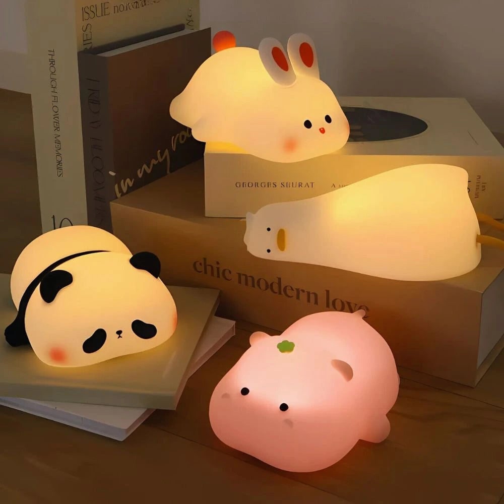 Rechargeable Kids Night Light Soft Silicone Animal Touch Activated Lamp Dimmable