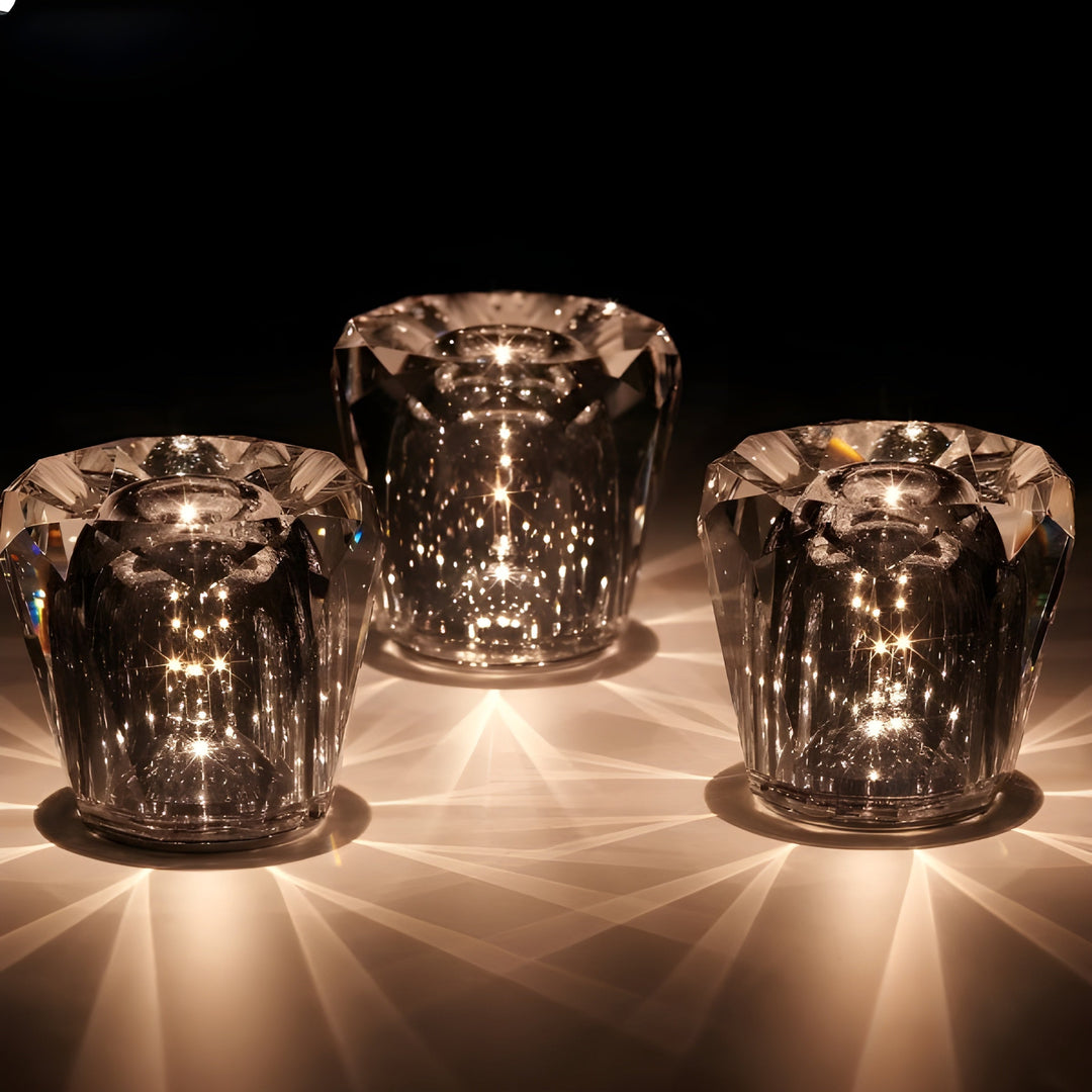 VÉLORIA Crystal Table Lamp | Diamond-Shaped Design & 360° Light Play | Cordless & USB Rechargeable | Up to 12 Hours of Light