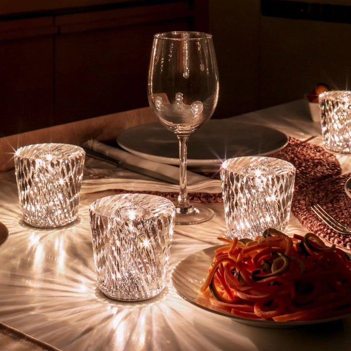 VÉLORIA Crystal Table Lamp | Diamond-Shaped Design & 360° Light Play | Cordless & USB Rechargeable | Up to 12 Hours of Light