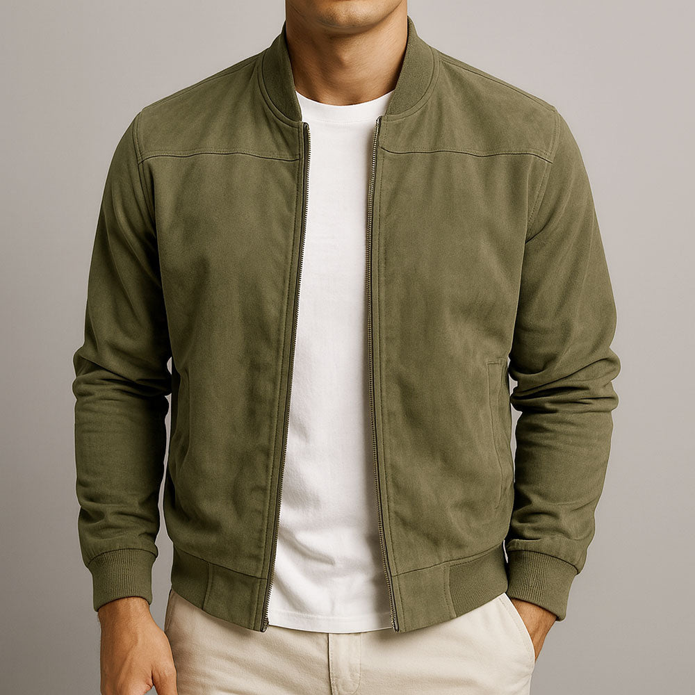 Men's Faux Suede Lightweight Jacket with Structured Shoulders