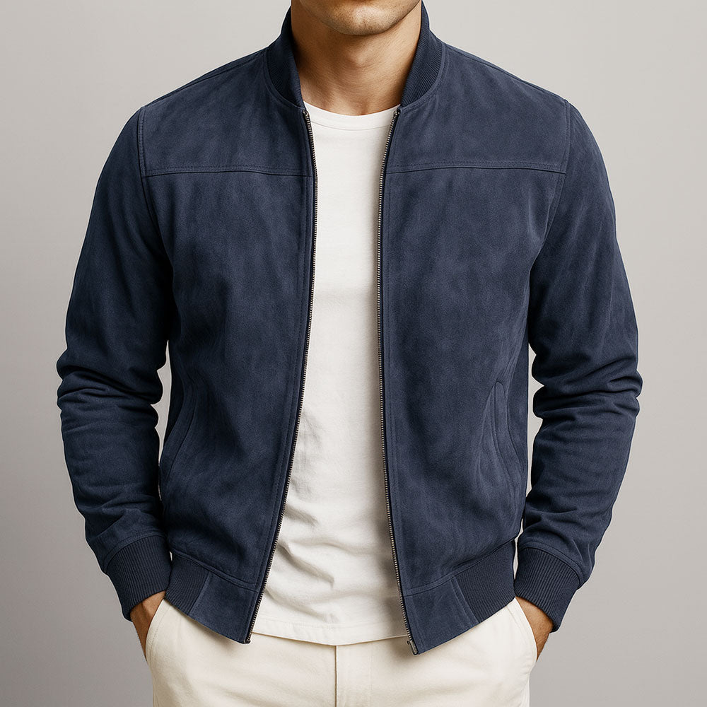 Men's Faux Suede Lightweight Jacket with Structured Shoulders