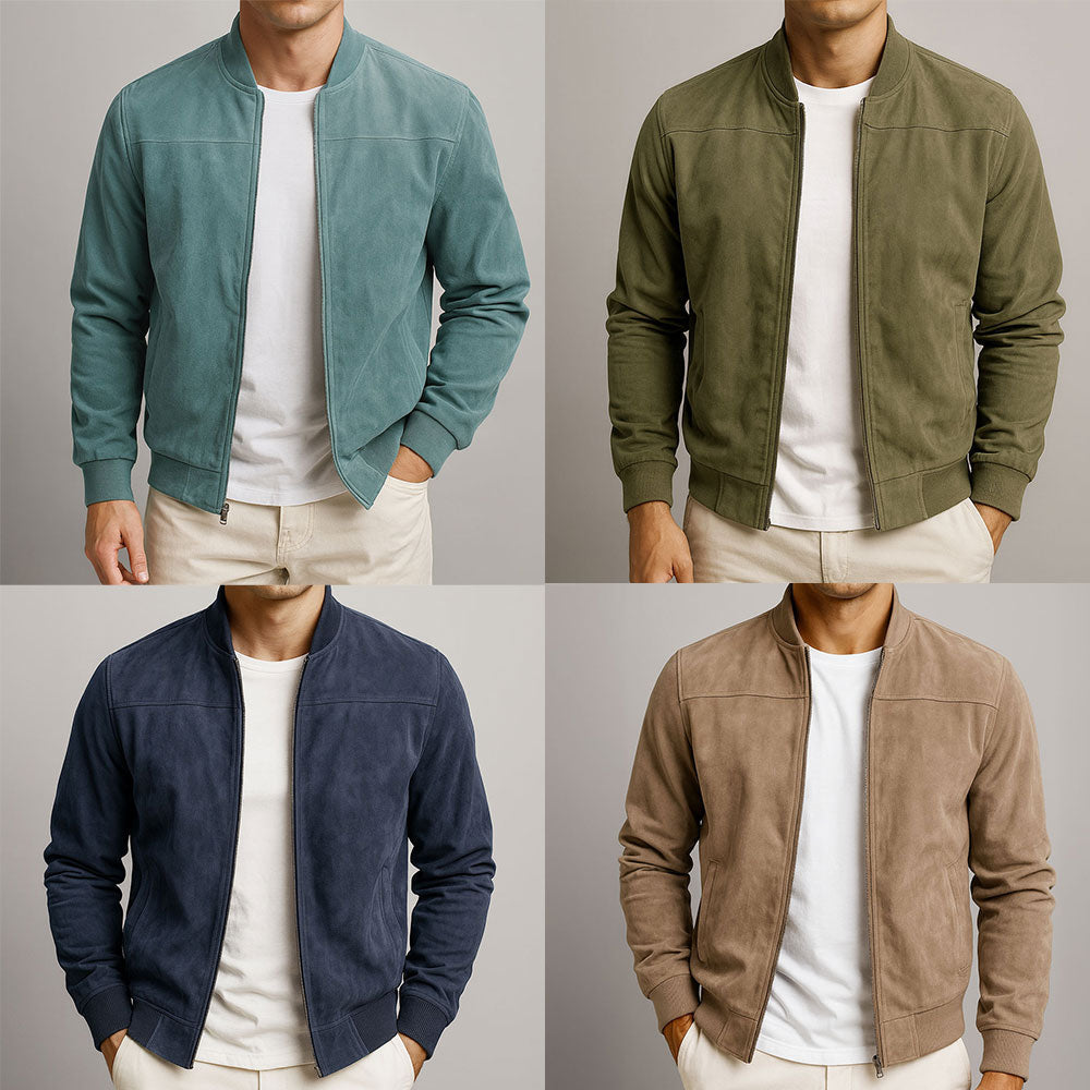 Men's Faux Suede Lightweight Jacket with Structured Shoulders