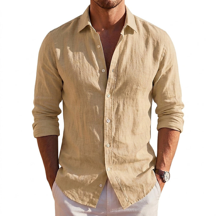 Men's Long-Sleeved Linen Shirt with Button Placket