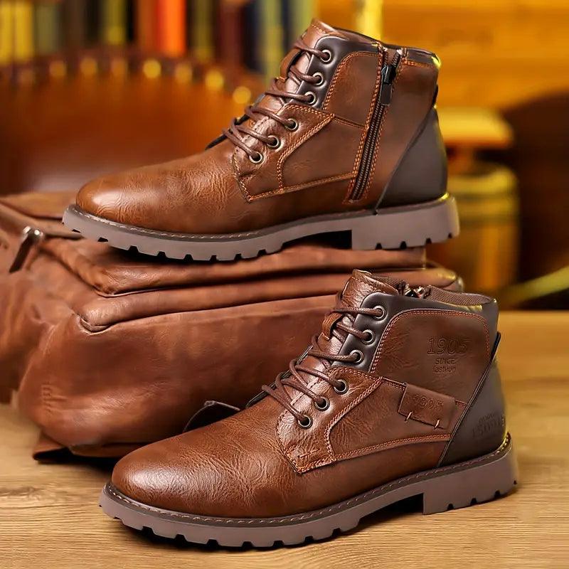 Men's Leather Zipper Dress Boots Sleek & Durable