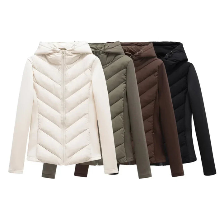 Lightweight Women's Quilted Winter Jacket with Hood and Hidden Pockets.