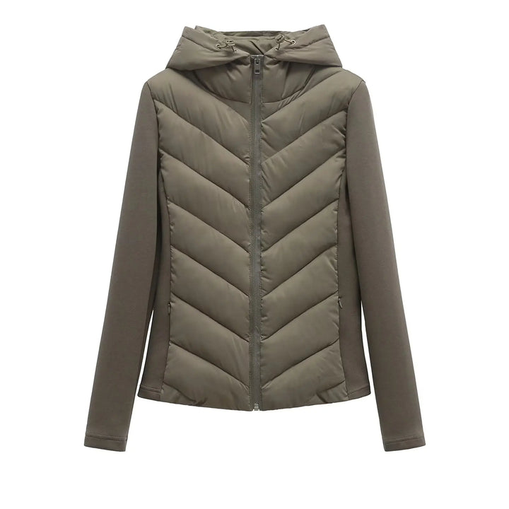Lightweight Women's Quilted Winter Jacket with Hood and Hidden Pockets.