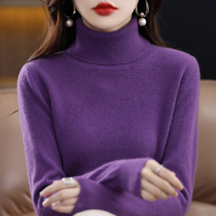 Women's 100% cashmere polo neck jumper – soft, regular fit