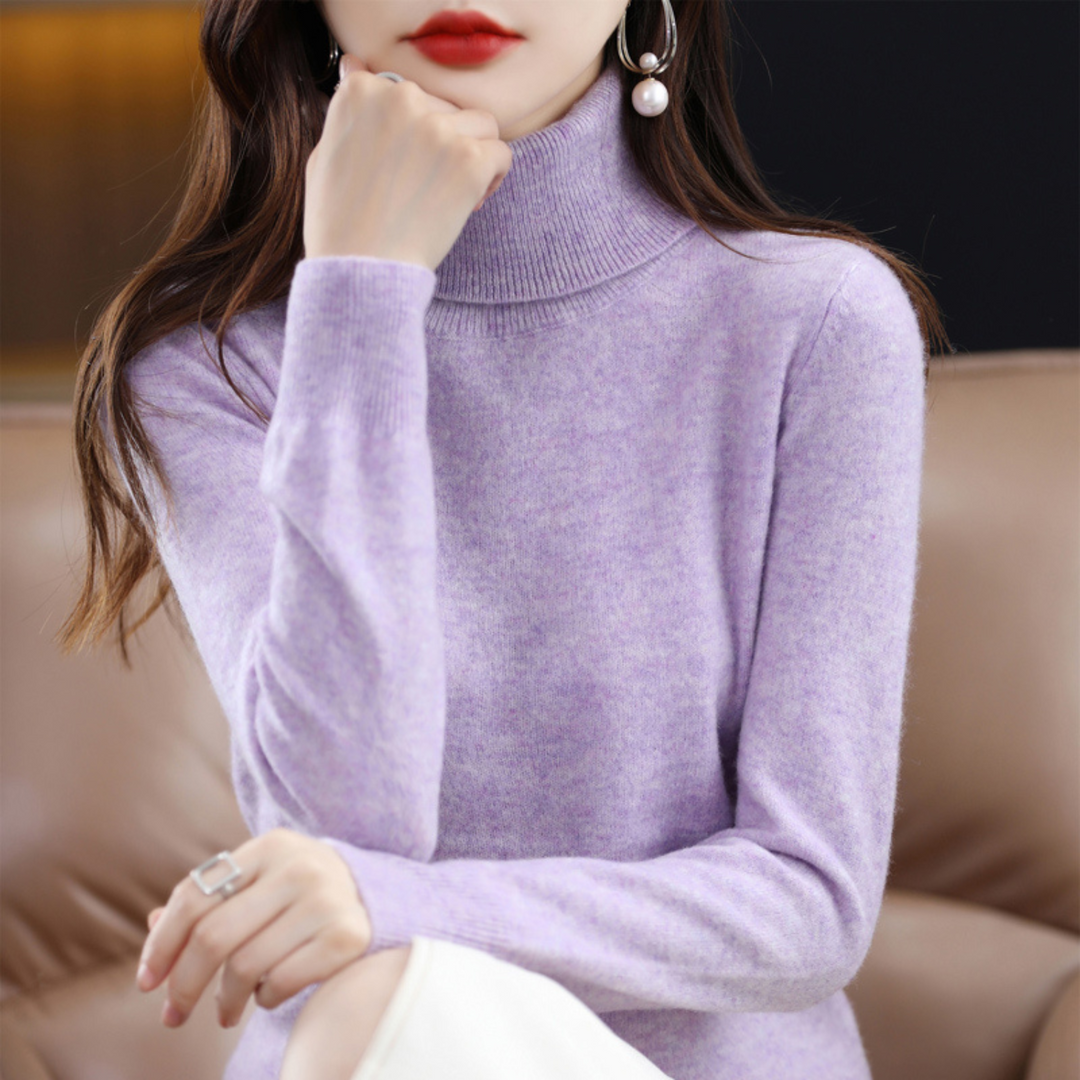 Women's 100% cashmere polo neck jumper – soft, regular fit