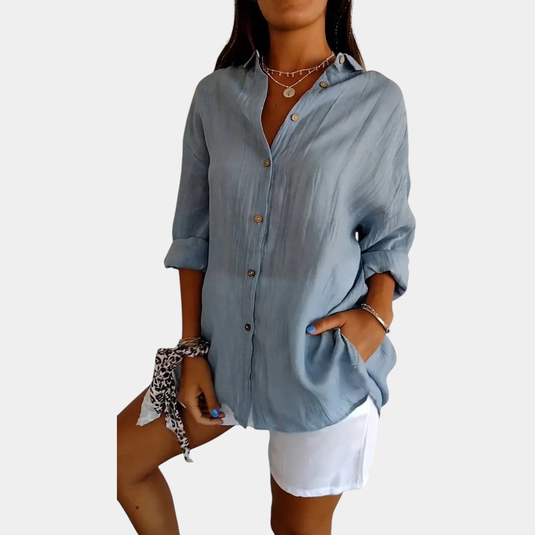 Damesblouse van luchtige katoen-linnenmix met comfortabele pasvorm, ideaal voor werk, vrije tijd of een avondje uit.