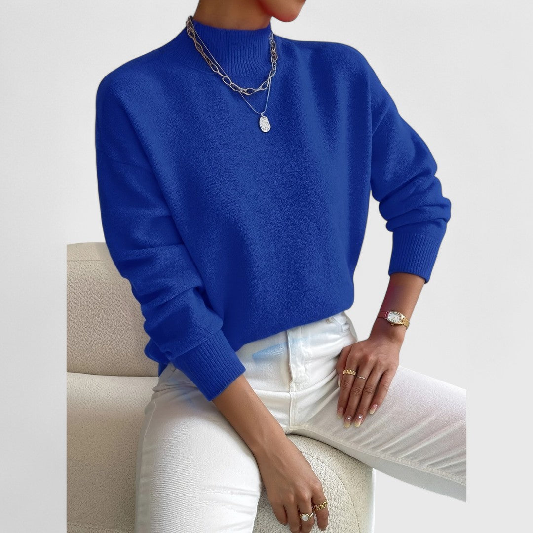 Women's classic polo-neck jumper in soft, breathable cotton