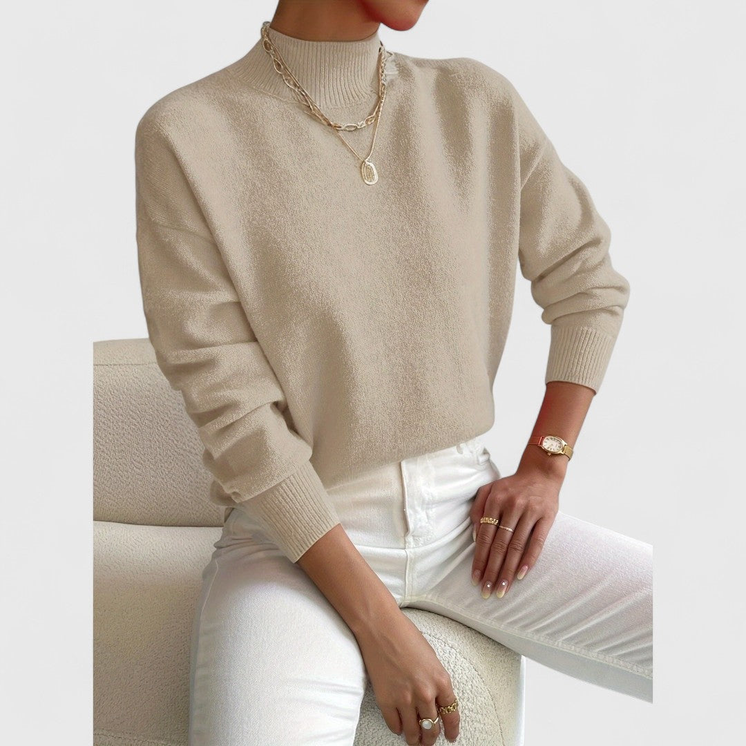 Women's classic polo-neck jumper in soft, breathable cotton
