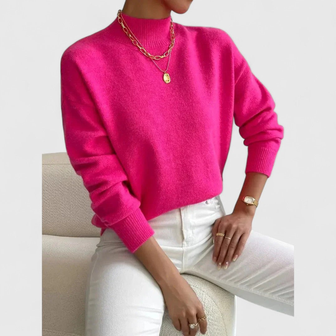 Women's classic polo-neck jumper in soft, breathable cotton