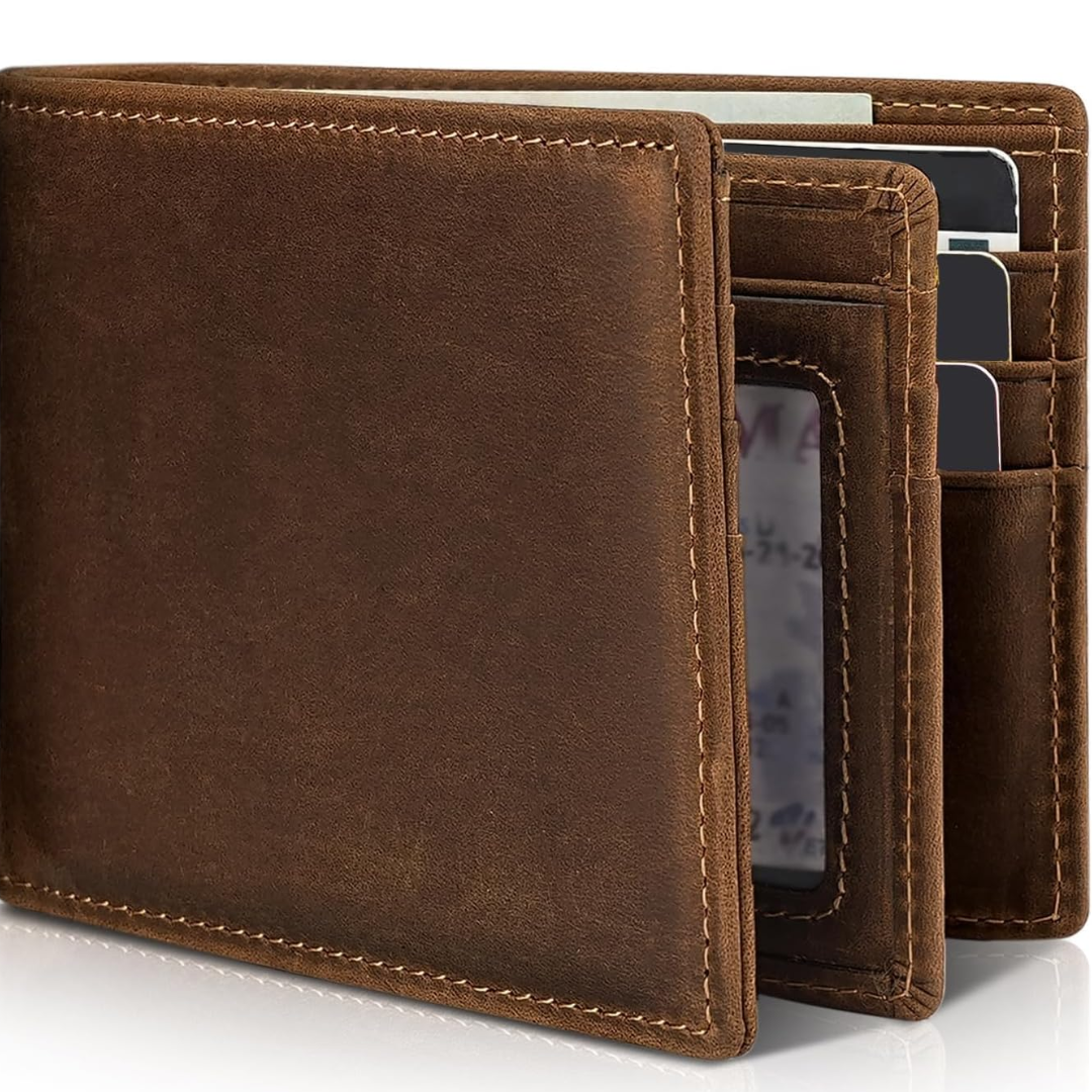 Men's Genuine Leather Bifold Wallet with RFID Protection