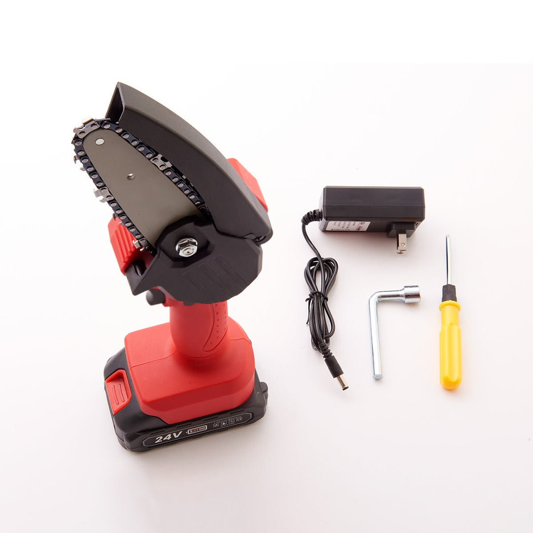 Mini Cordless Chainsaw with 24v Rechargeable Battery and Safety Guard Compact
