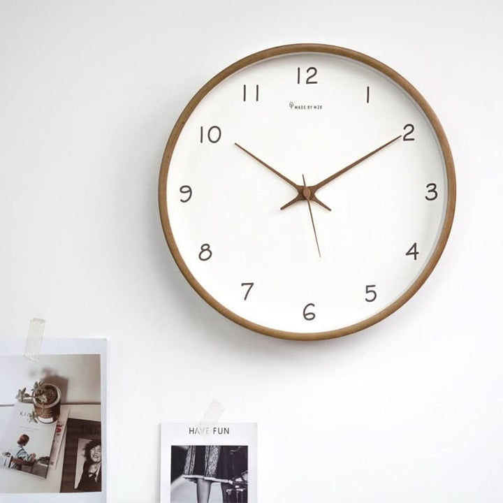 Minimalist Analog Wooden Wall Clock Silent Round 10 Inch Quiet