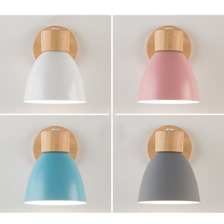 Modern Wall Sconce with Adjustable Arm Pull Chain Switch and Wooden Dome Shade Bedside