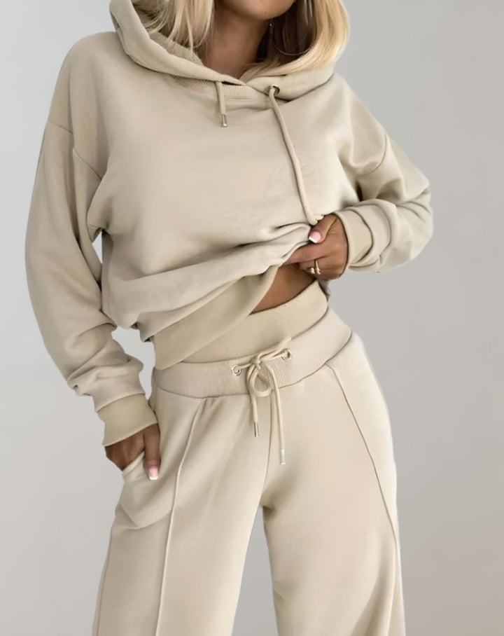 Women's 2-Piece Hoodie and Wide-Leg Trousers Set – Cotton Blend Loungewear