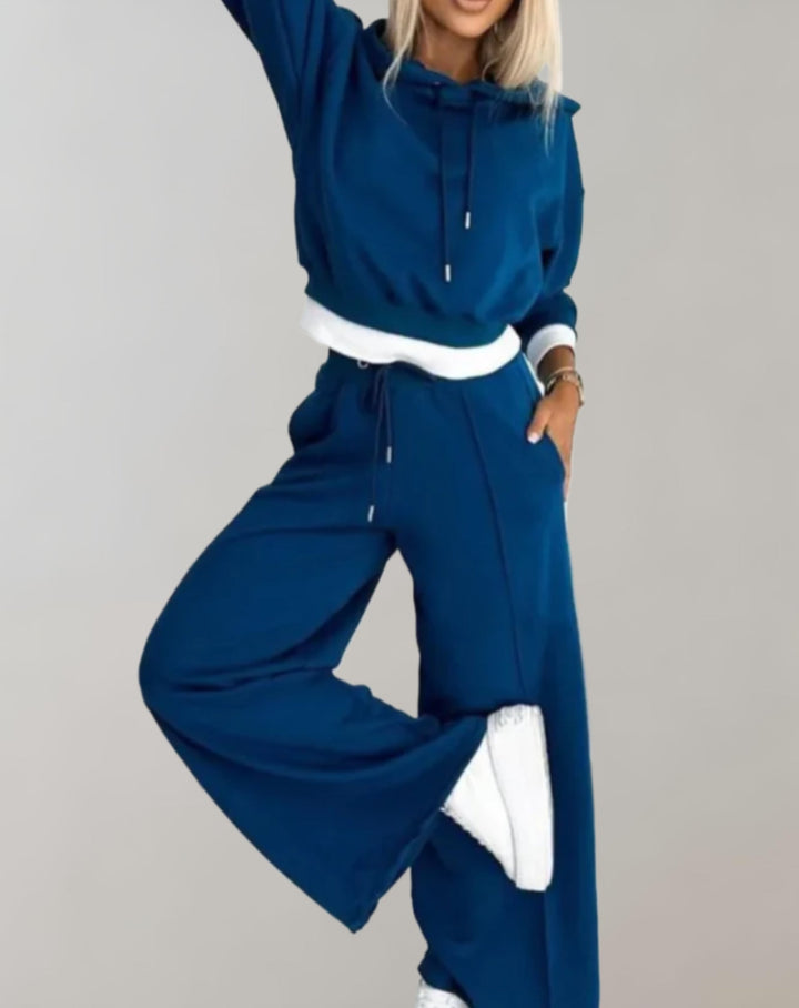 Women's 2-Piece Hoodie and Wide-Leg Trousers Set – Cotton Blend Loungewear