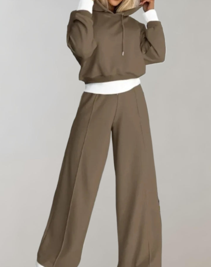 Women's 2-Piece Hoodie and Wide-Leg Trousers Set – Cotton Blend Loungewear