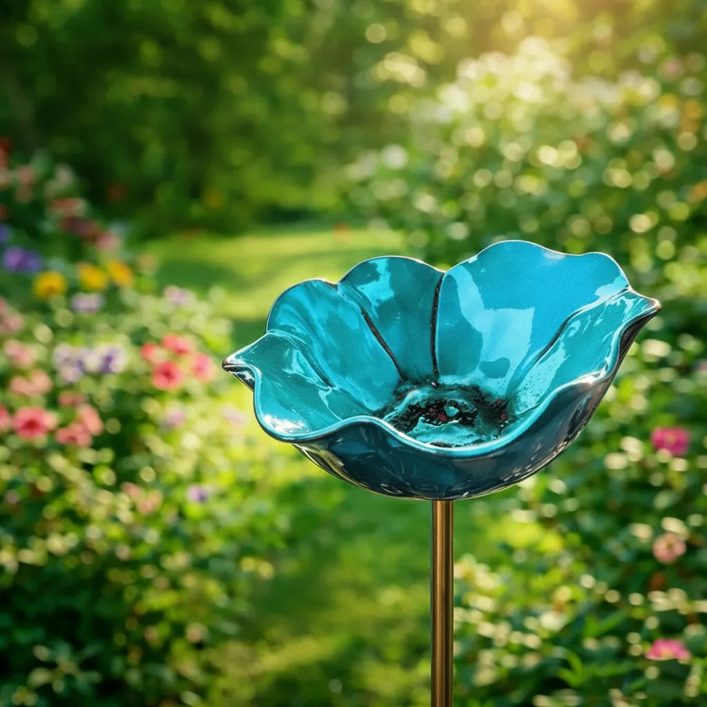 Metal poppy bird bath stake – garden and balcony decoration, 60 cm