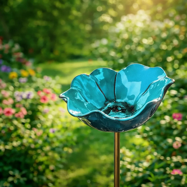 Metal poppy bird bath stake – garden and balcony decoration, 60 cm
