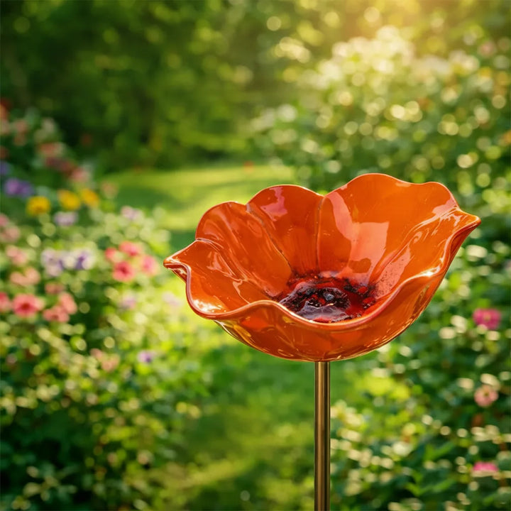 Metal poppy bird bath stake – garden and balcony decoration, 60 cm