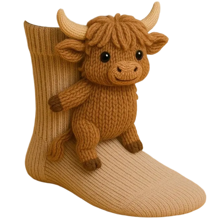 Novelty Socks Animal Crew Length Plush 3D Ribbed Knit Gift Character