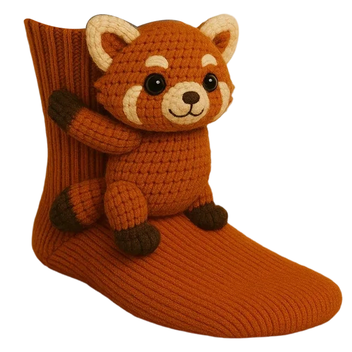Novelty Socks Animal Crew Length Plush 3D Ribbed Knit Gift Character