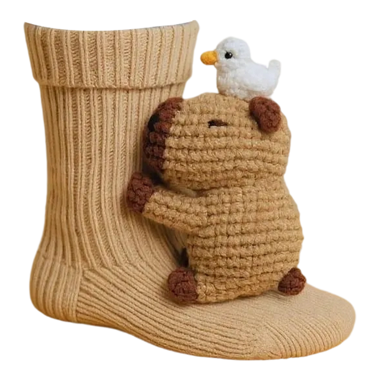 Novelty Socks Animal Crew Length Plush 3D Ribbed Knit Gift Character