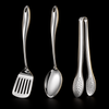 Stainless steel kitchen utensil set with curved handles, 3 to 11 pieces