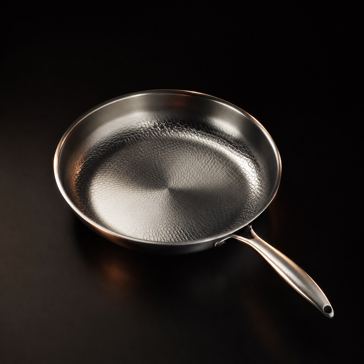 Hand-Hammered Titanium Frying Pan Set with 2 Lids, 5 Sizes (8–12 inch)