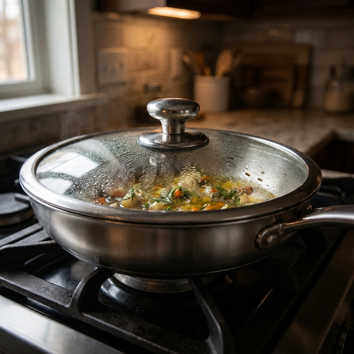 Hand-Hammered Titanium Frying Pan Set with 2 Lids, 5 Sizes (8–12 inch)
