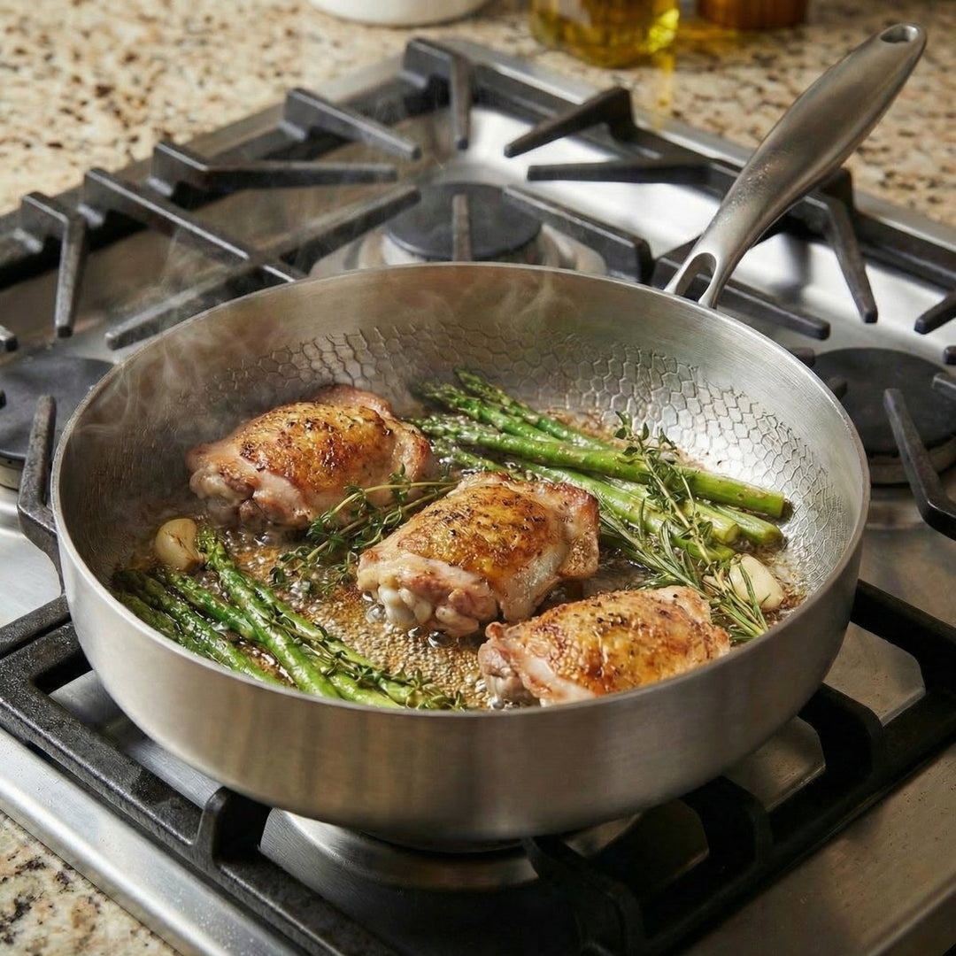 Hand-Hammered High-Sided Titanium Frying Pan